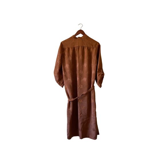 Vintage 70s satin  floral stencil‎ boho shift dresss with tie waist size xlarge - Picture 4 of 9